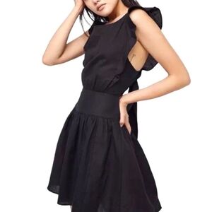 Free People Erin Ruffled Cotton Linen Dress Black - Small NWT